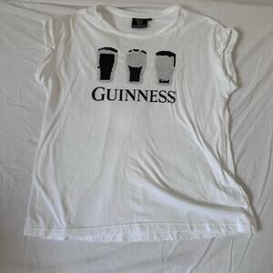 Guinness White Graphic Tee Two Way Sequins Ireland Beer T-Shirt  Novelty XLarge